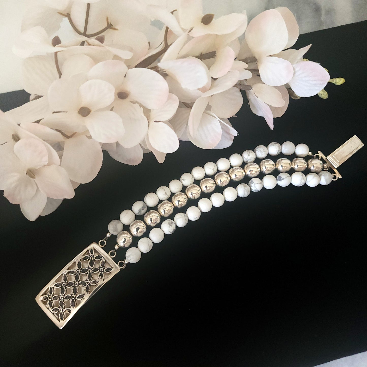 Arctic Bloom” Sterling Silver & White Howlite Bracelet