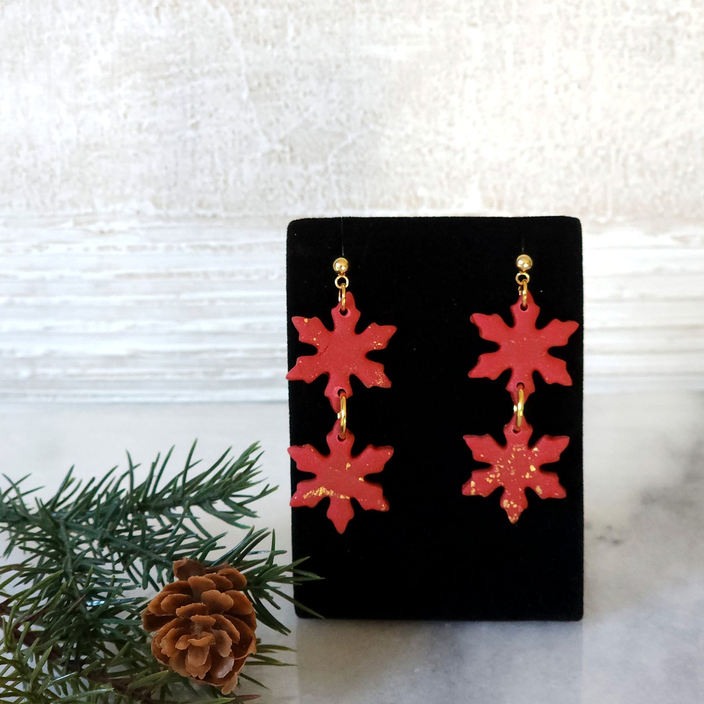 Red Snowflake Dangle Earrings