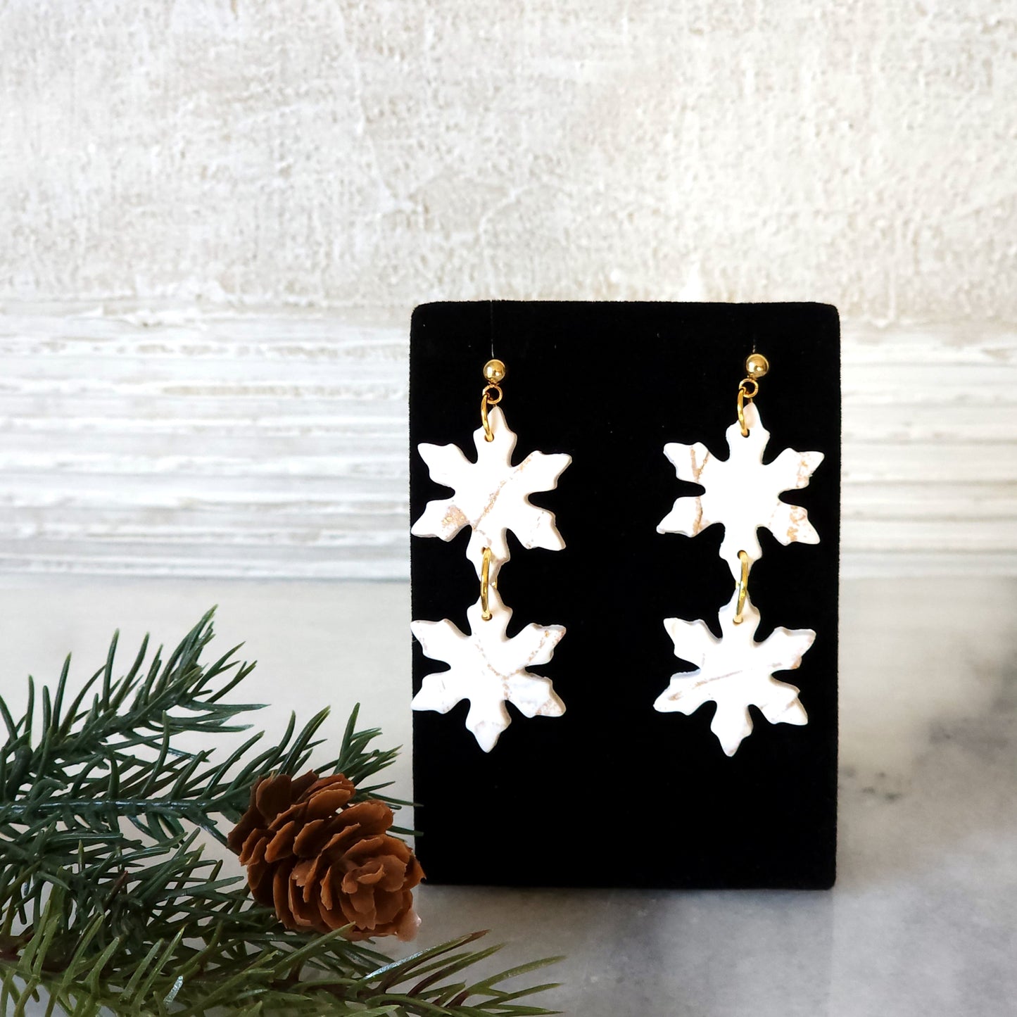 White Snowflake Dangle Earrings