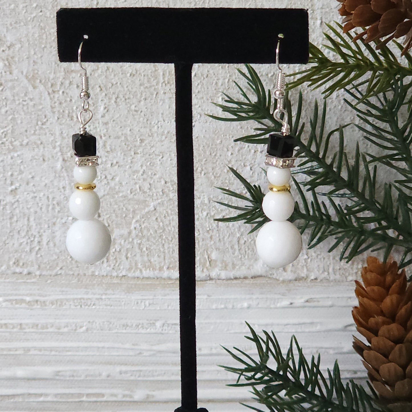 White Snowman Beaded Earrings