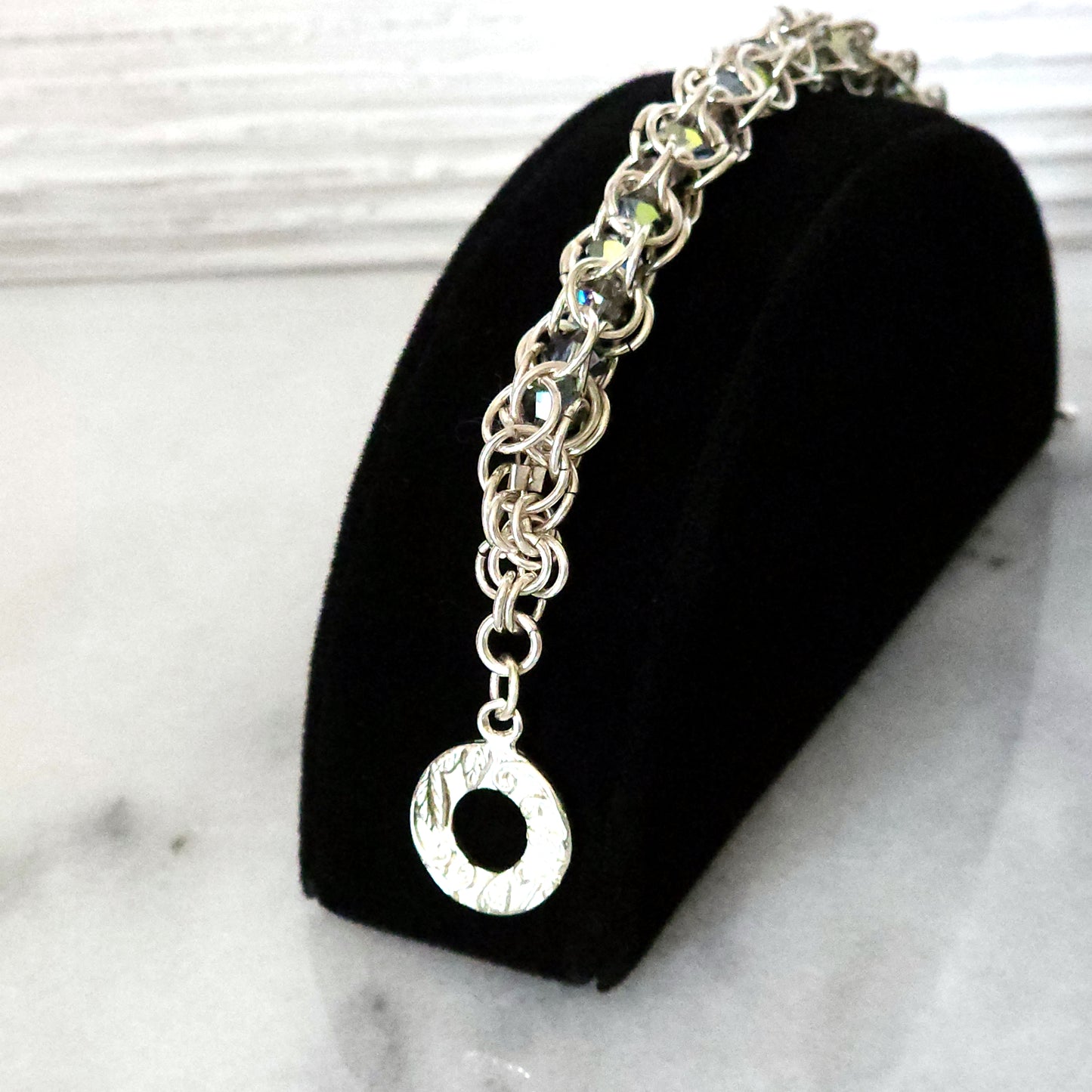 Sterling Silver Chainmaille Bracelet with Swarovski Crystals