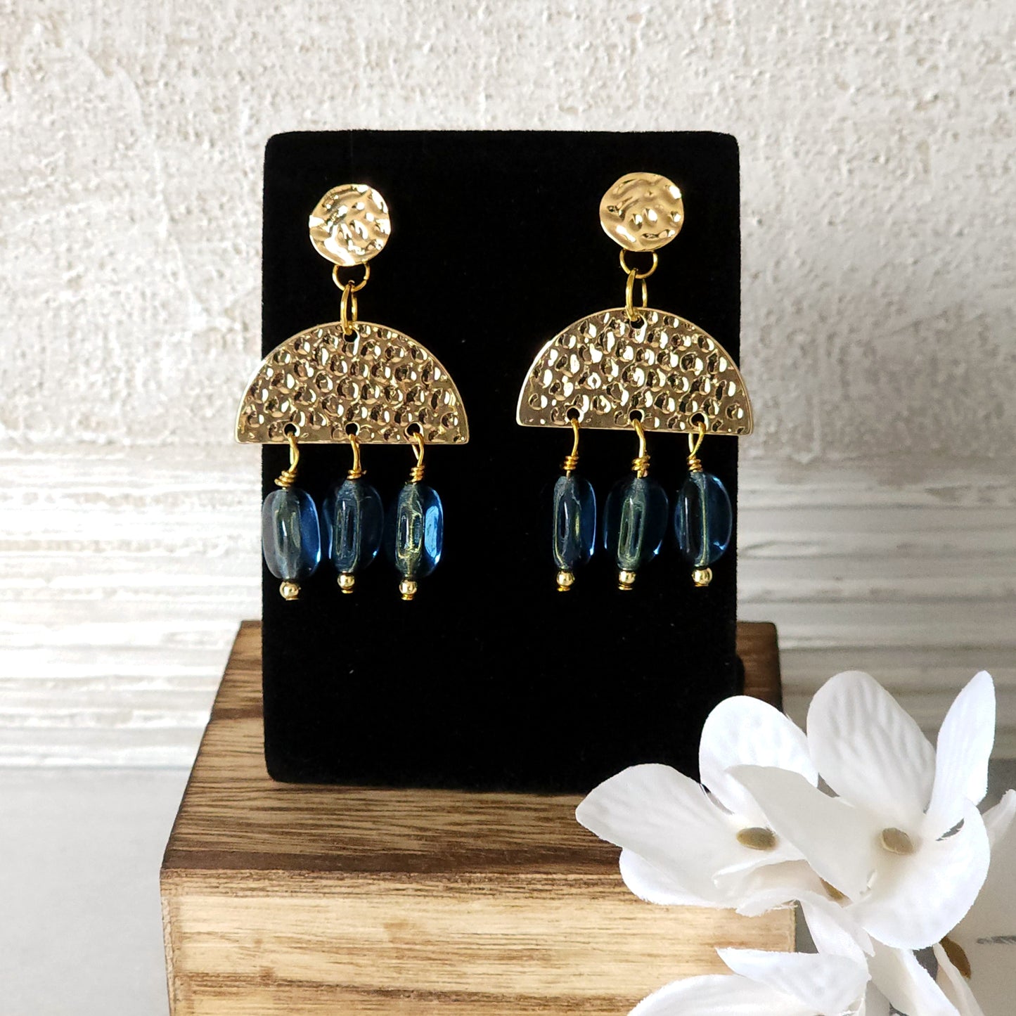 Blue and Gold Chandelier Earrings