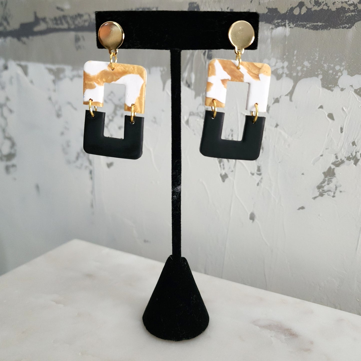 “Midnight Marble” Polymer Clay Earrings