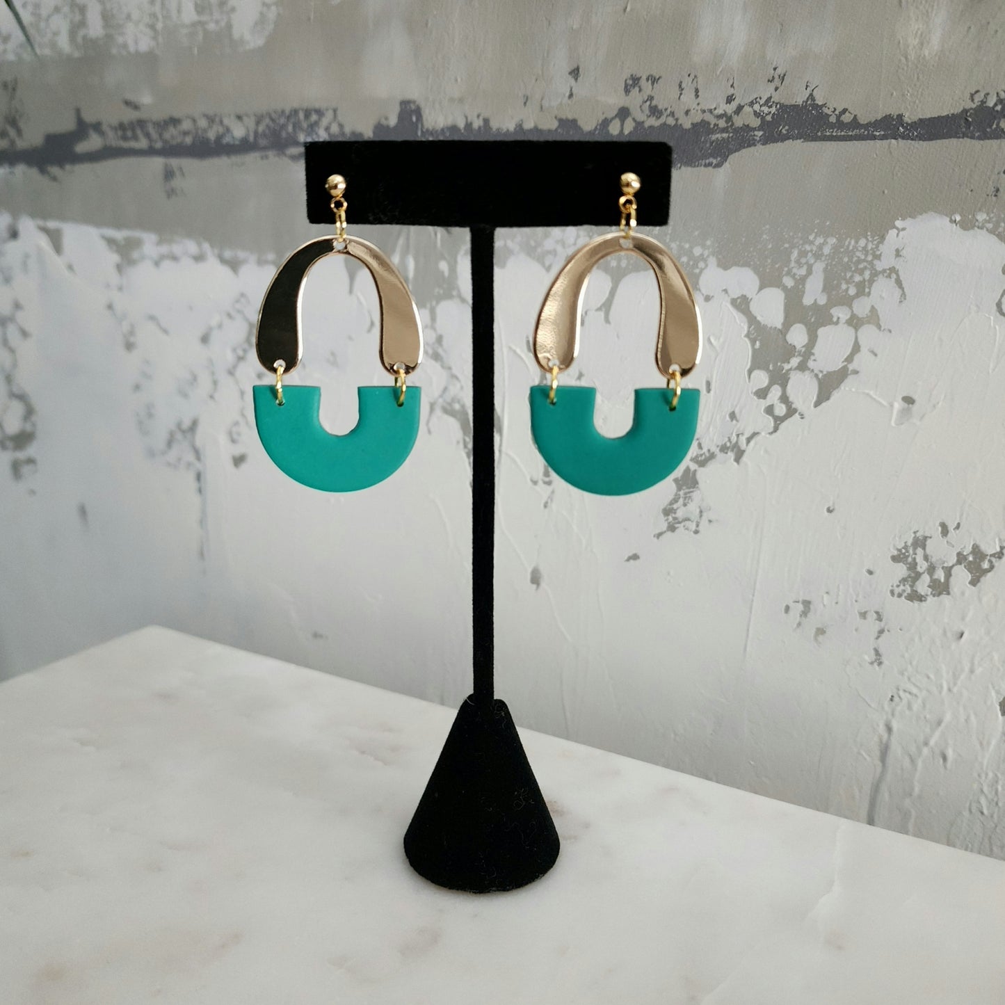 "Emerald Arc” Polymer Clay Earrings