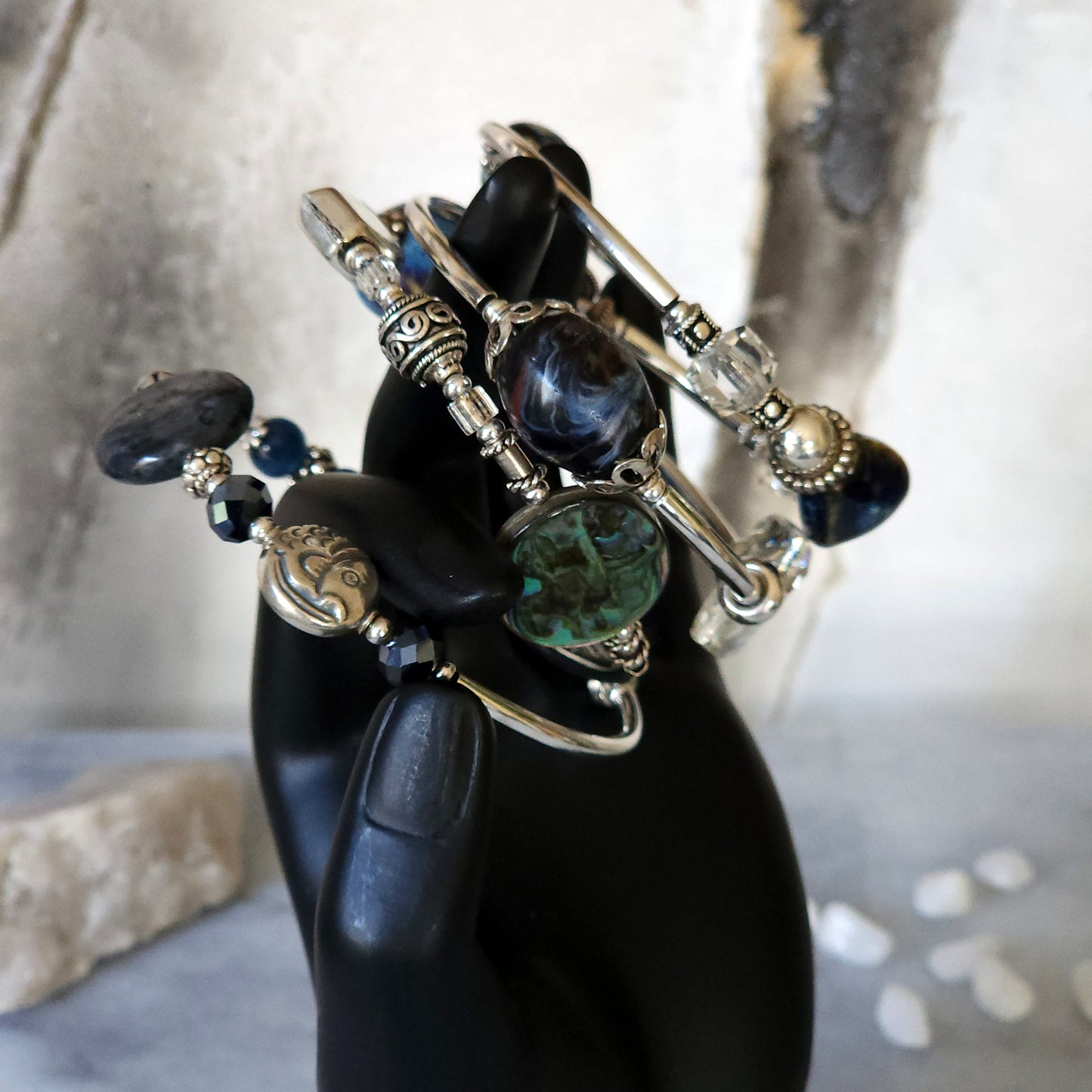 Midnight Waves” Memory Wire Bracelet