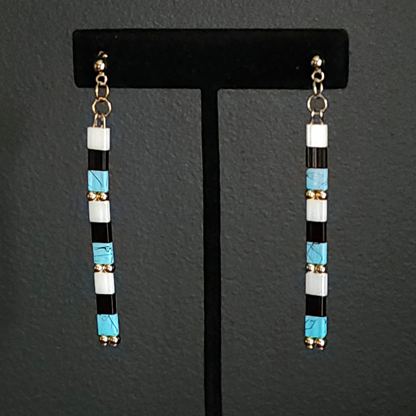 Turquoise, Black & White Dangle Earrings