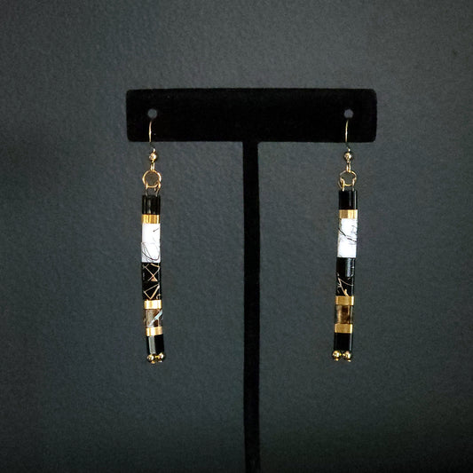 Black, White & Gold Japanese Glass Bead Earrings