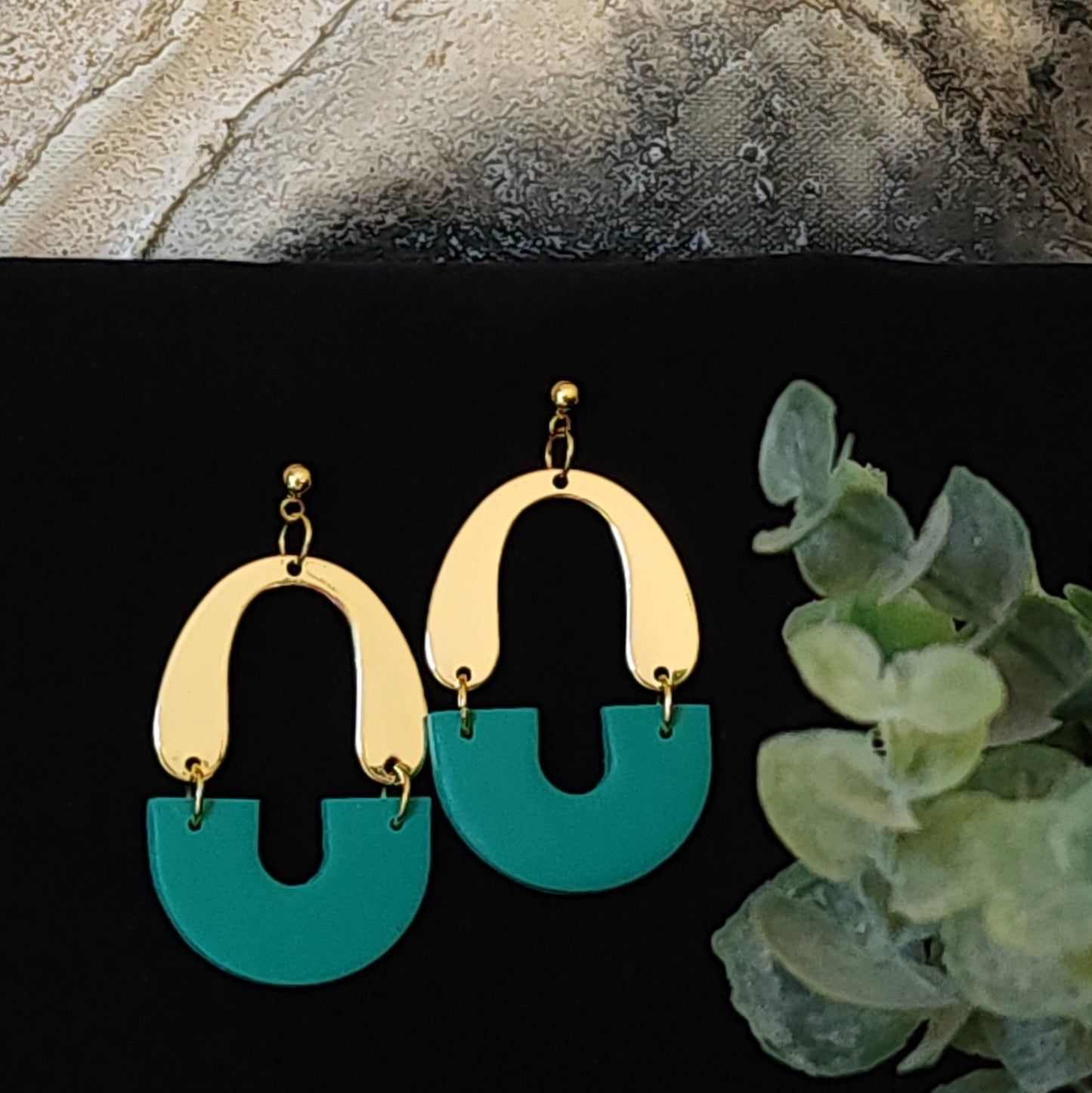 "Emerald Arc” Polymer Clay Earrings