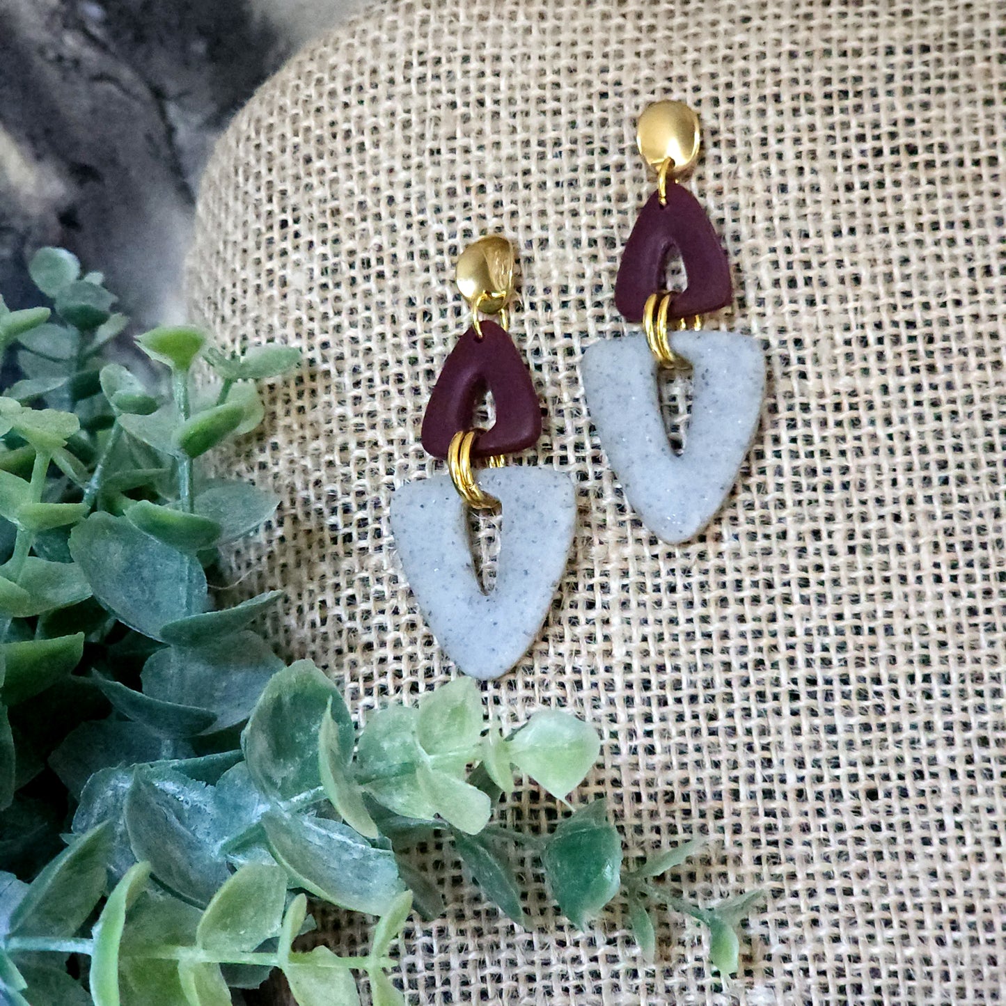 Crimson Stone” Polymer Clay Earrings