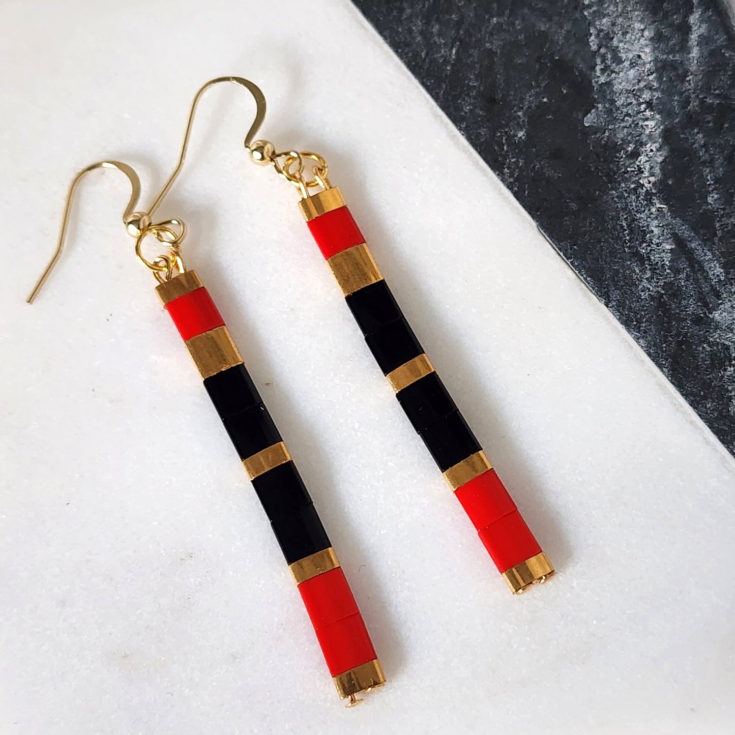 Red & Black Japanese Glass Bead Earrings