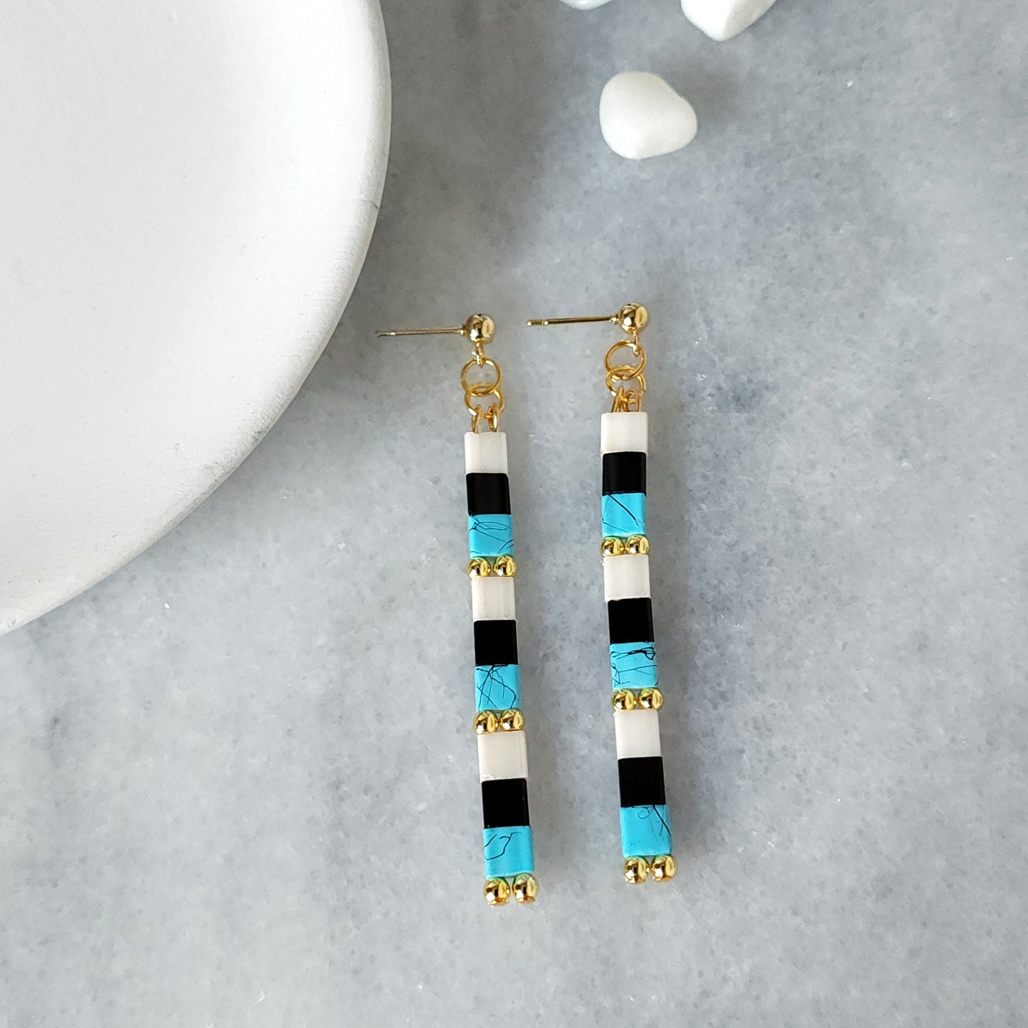 Turquoise, Black & White Dangle Earrings