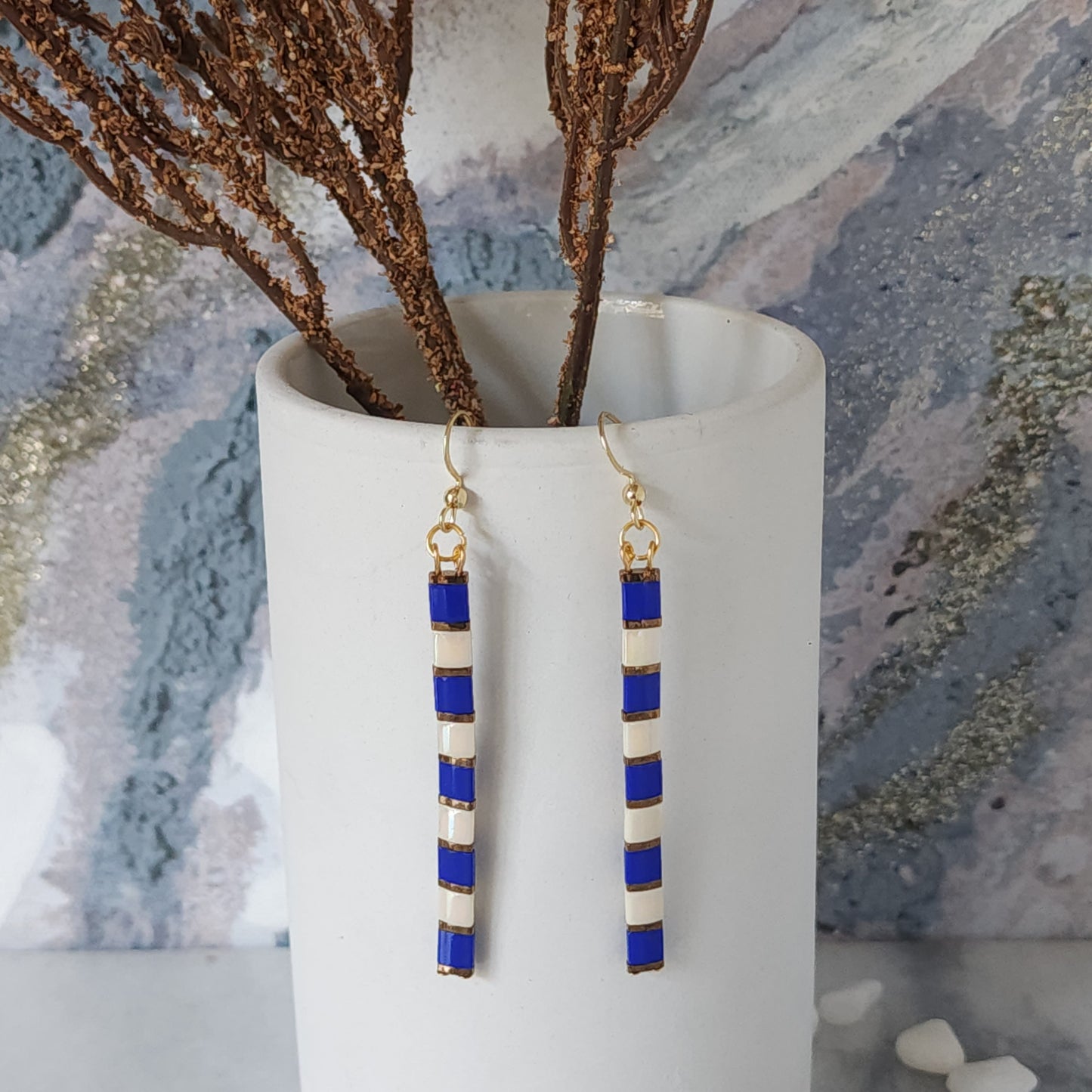 Royal Stripes” Glass Bead Earrings