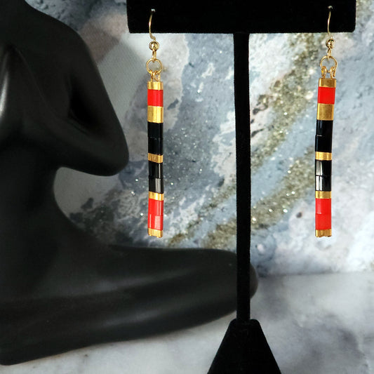 Red & Black Japanese Glass Bead Earrings