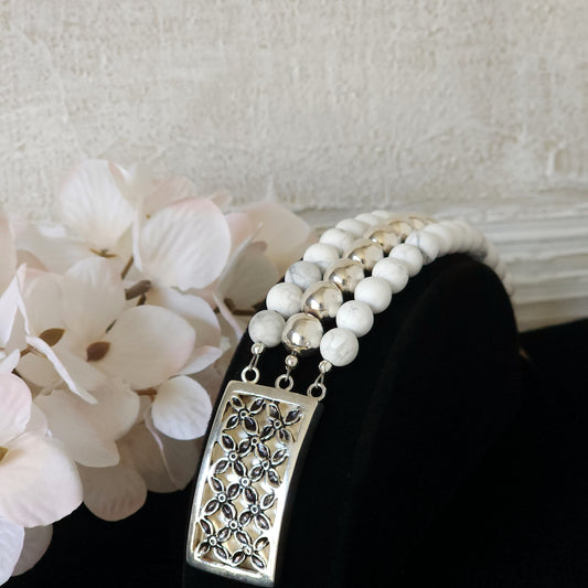 Arctic Bloom” Sterling Silver & White Howlite Bracelet