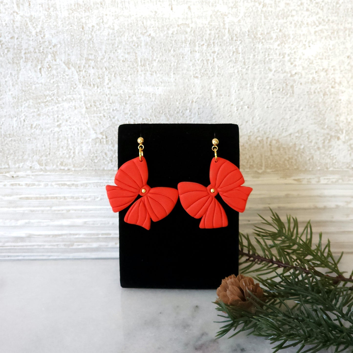 Red Bow Dangle Earrings