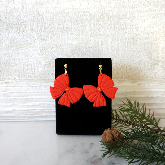 Red Bow Dangle Earrings