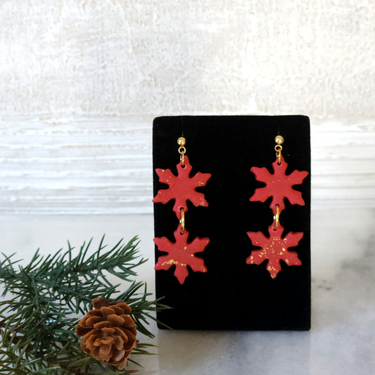 Red Snowflake Dangle Earrings