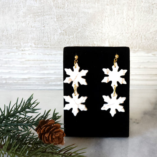 White Snowflake Dangle Earrings
