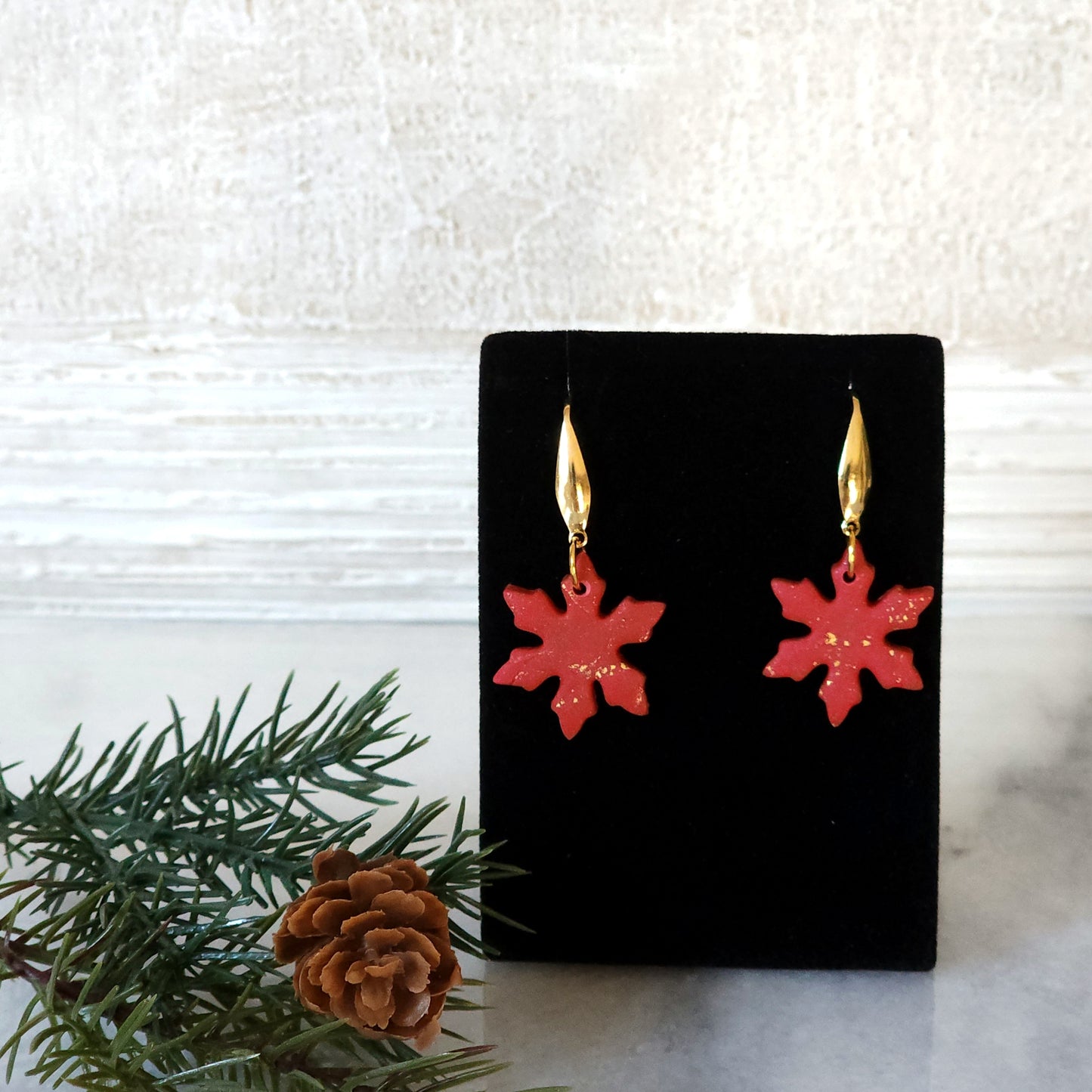 Red Glitter Snowflake Earrings