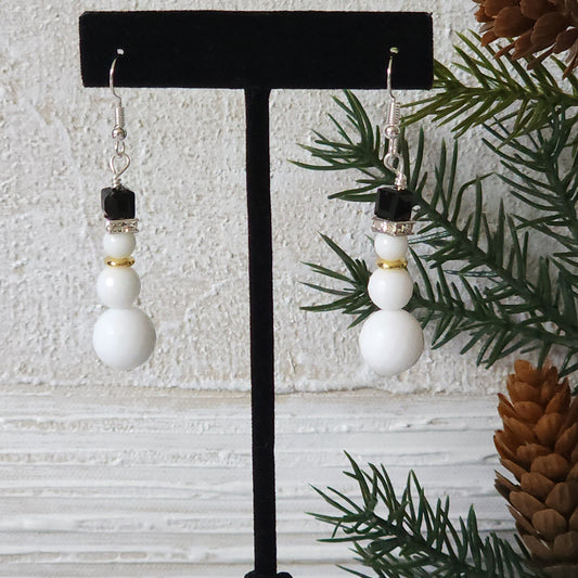White Snowman Beaded Earrings