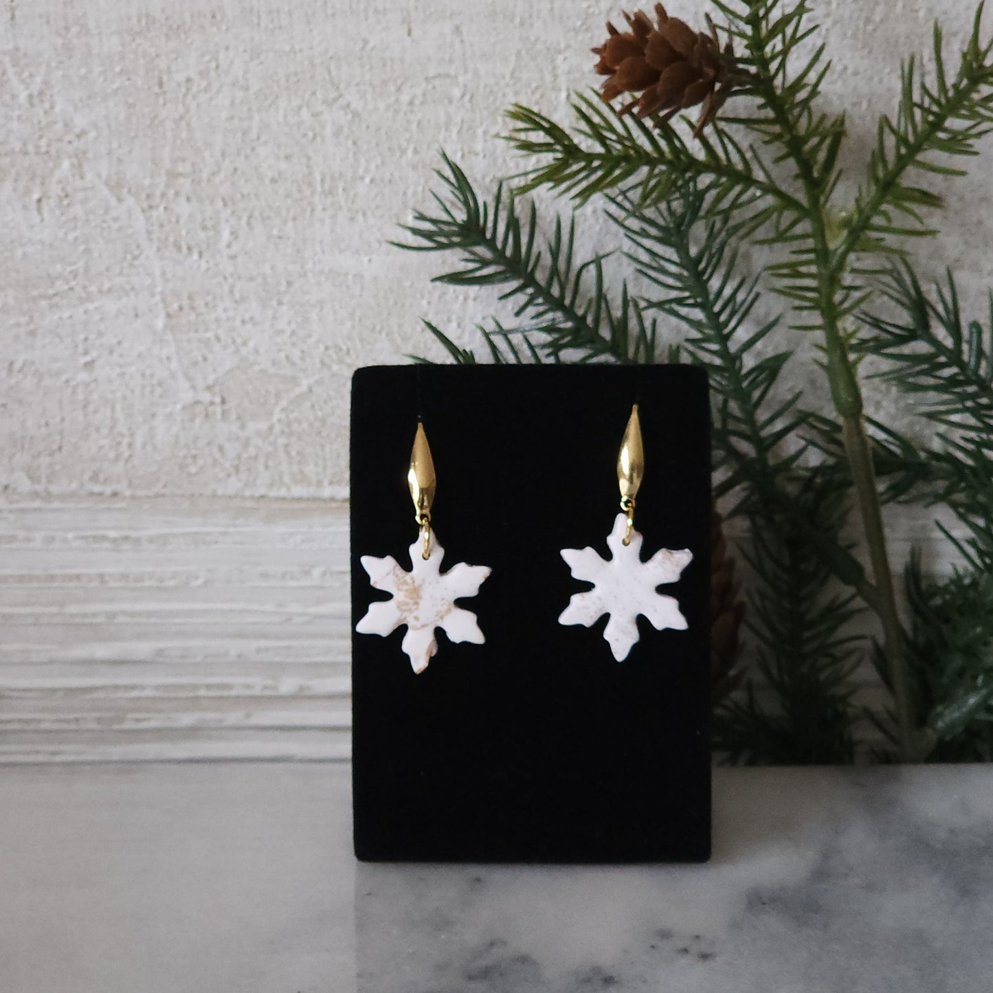 White Pearl Snowflake Earrings