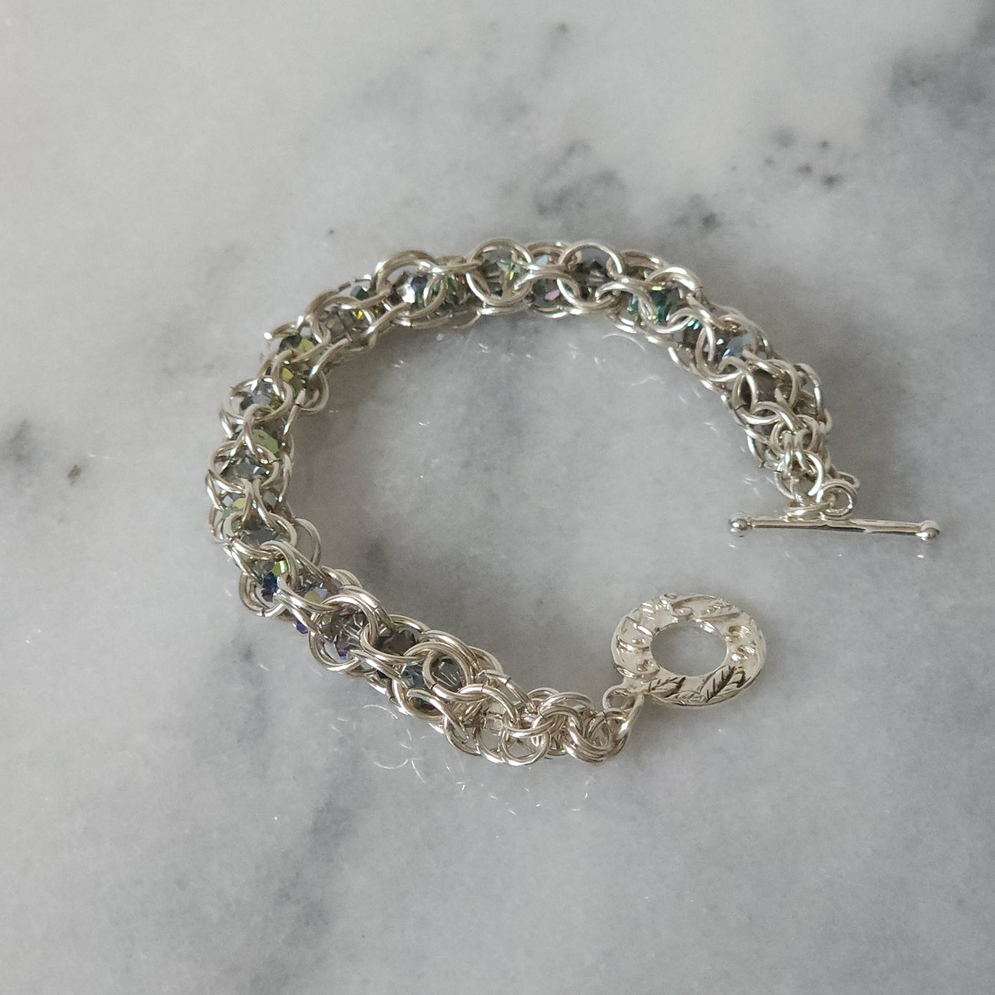 Sterling Silver Chainmaille Bracelet with Swarovski Crystals