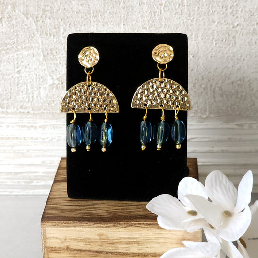 Blue and Gold Chandelier Earrings