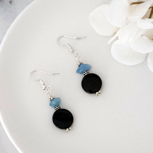 Blue and Black Gemstone Earrings