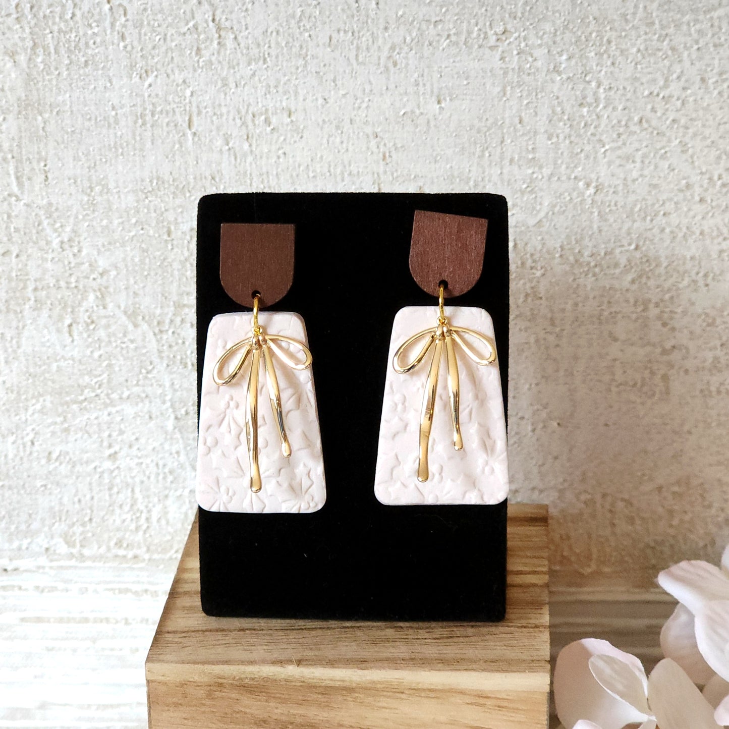 White Rectangle Bow Earrings