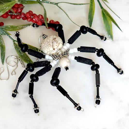 Christmas Spider Ornament with Angel Wings - Black & White