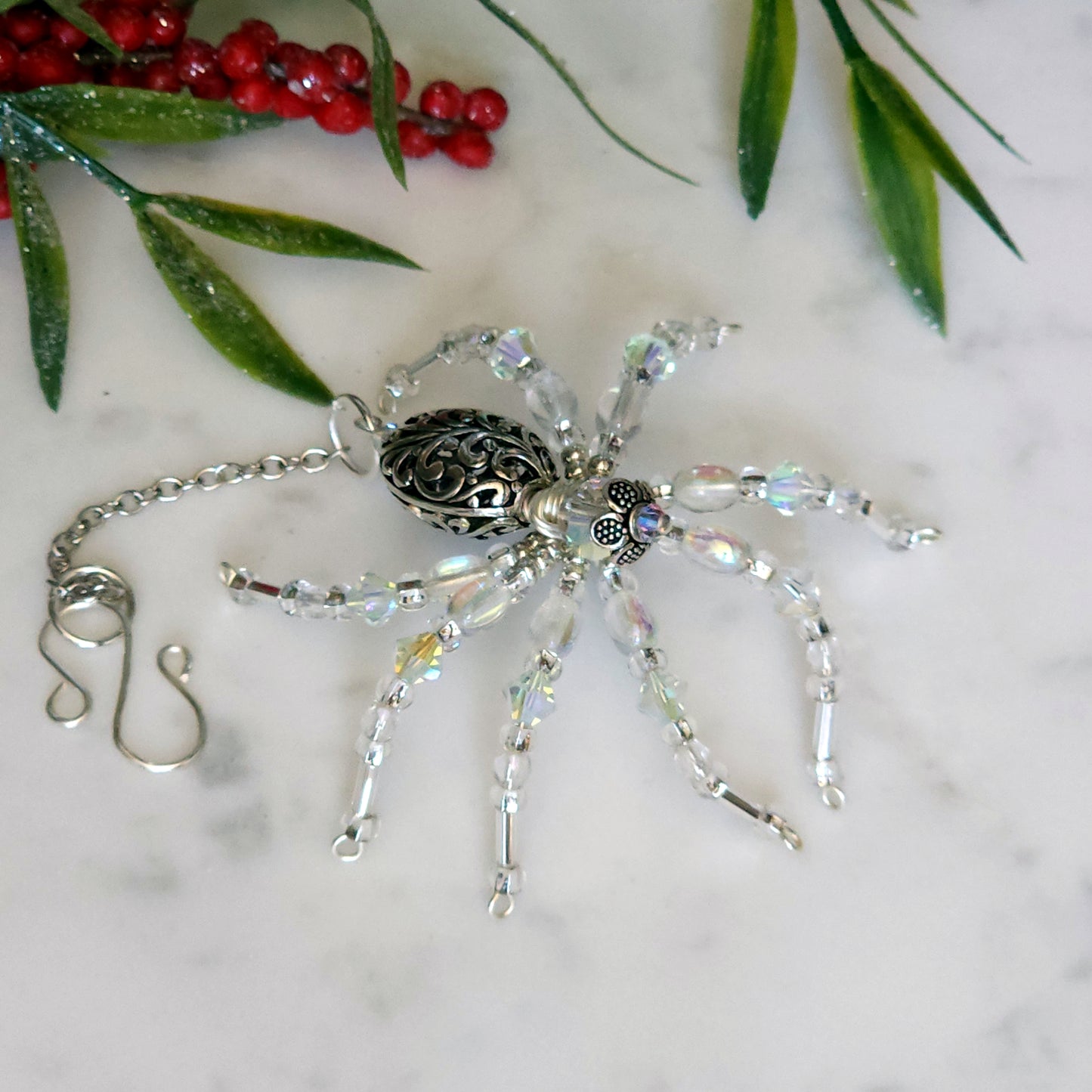 Christmas Spider Ornament - Crystal AB & Silver Beaded