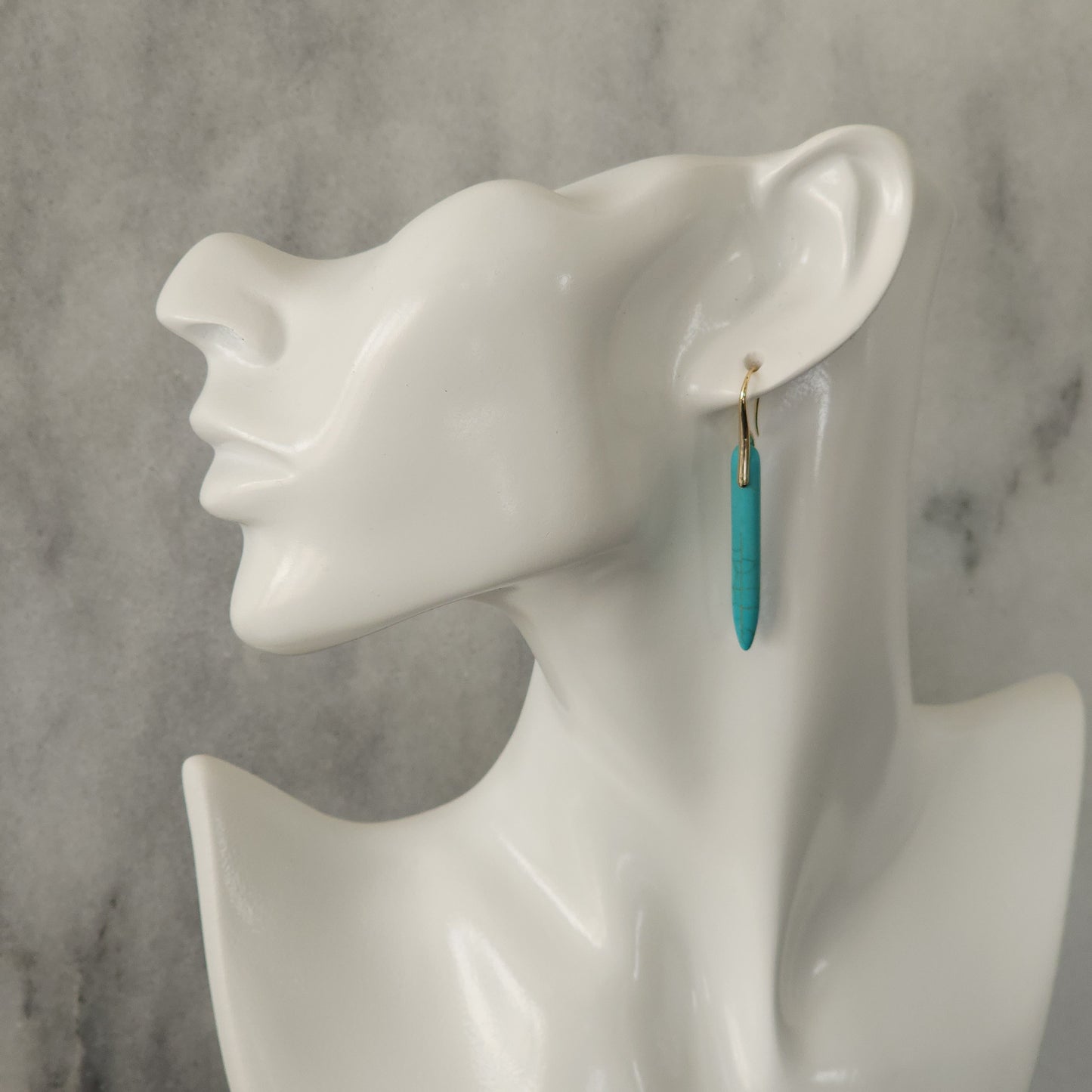Turquoise Stone Spike Drop Earrings with Gold Wire Hooks