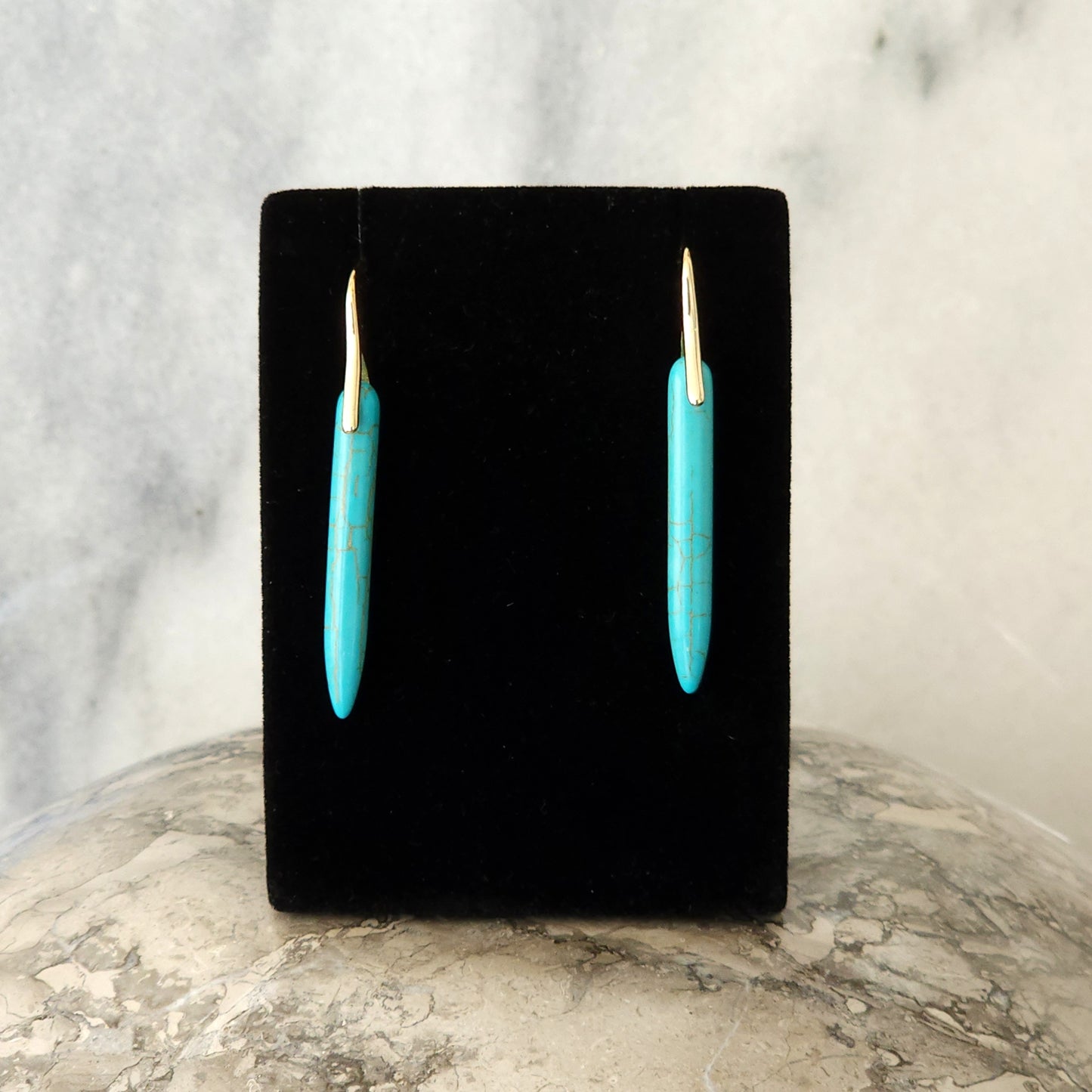 Turquoise Stone Spike Drop Earrings with Gold Wire Hooks