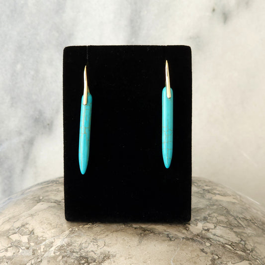 Turquoise Stone Spike Drop Earrings with Gold Wire Hooks