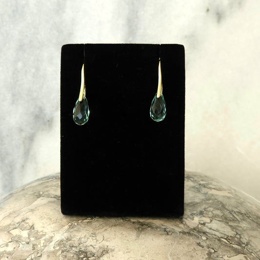 Teal Faceted Crystal Teardrop Earrings with Gold Wire Hooks
