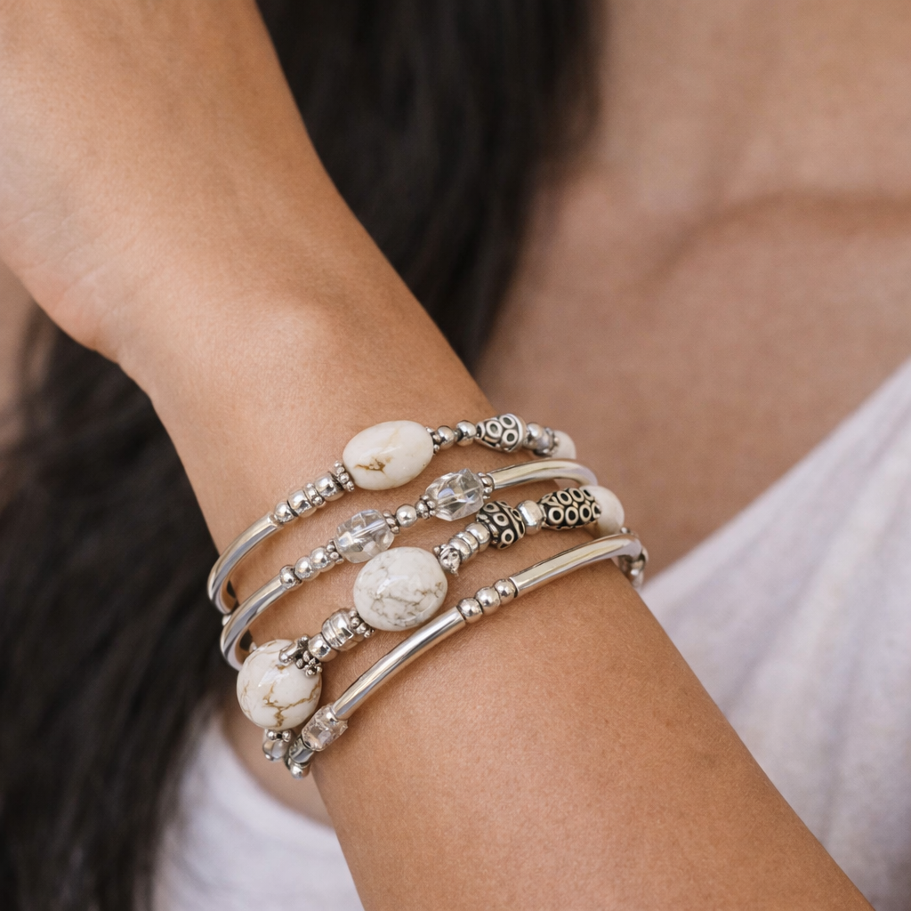 Silver Sands” Memory Wire Bracelet