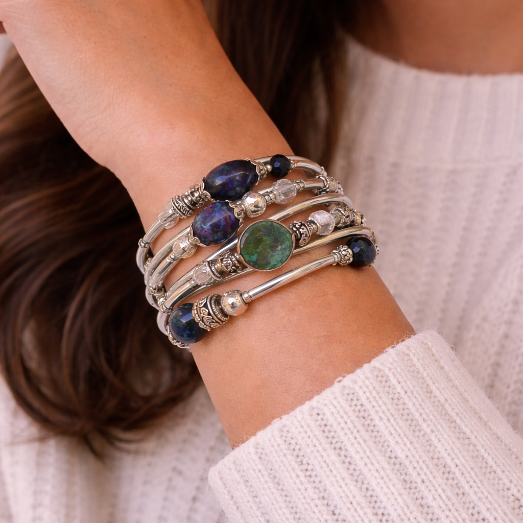Midnight Waves” Memory Wire Bracelet